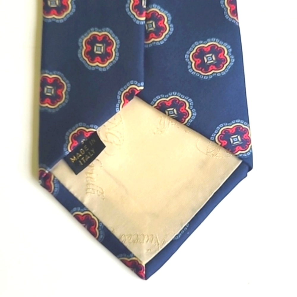 Nuccio Gabriel NG 100% Silk Floral Geo Mens Neck Tie Navy Blue Red - Picture 4 of 5